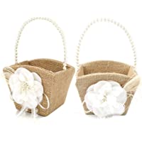 awtlife 2pcs rústico Burlap boda flores niña cesta perlas mango para Vintage rústico boda ceremonia